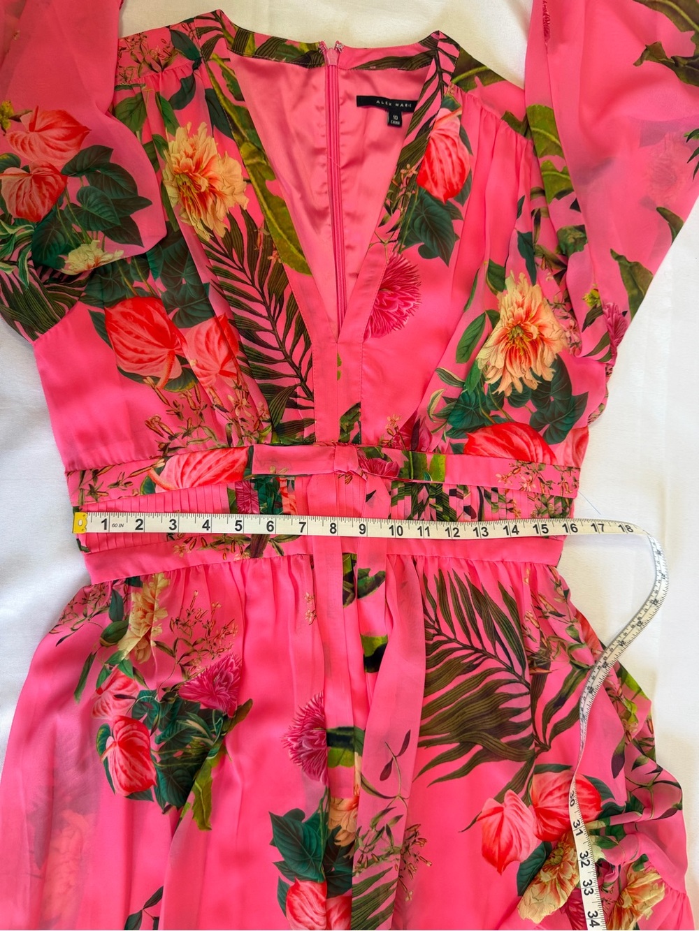 Alex Marie Hot Pink Tropical Floral V-Neck Long Sleeve Dress - Picture 7 of 10